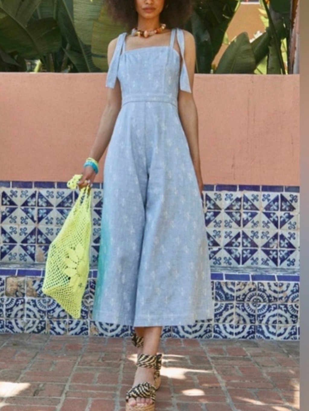 Hunter Bell Jumpsuit, Size 2, Light Blue, Denim, Wide Leg, Ikat Pattern — image 3 of 8